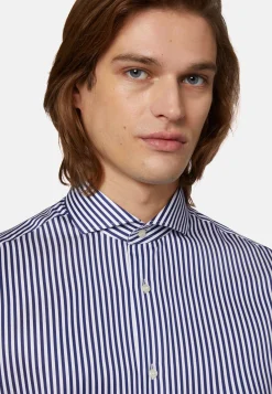 Camicia A Righe Blu In Twill Di Cotone Slim Fit