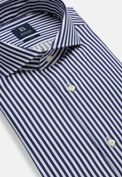 Camicia A Righe Blu In Twill Di Cotone Slim Fit