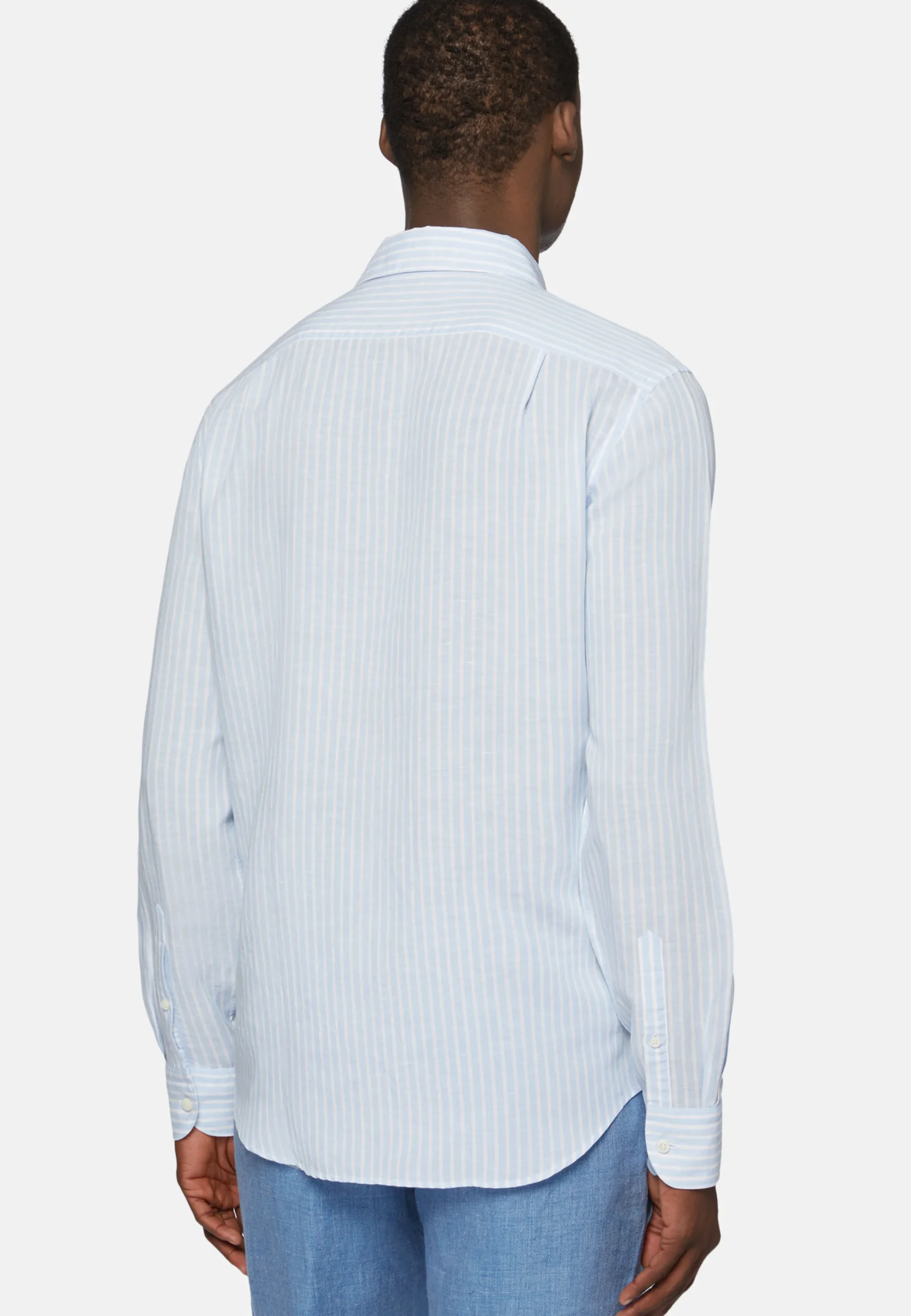 Camicia A Righe Marroni In Tencel Lino Regular Fit