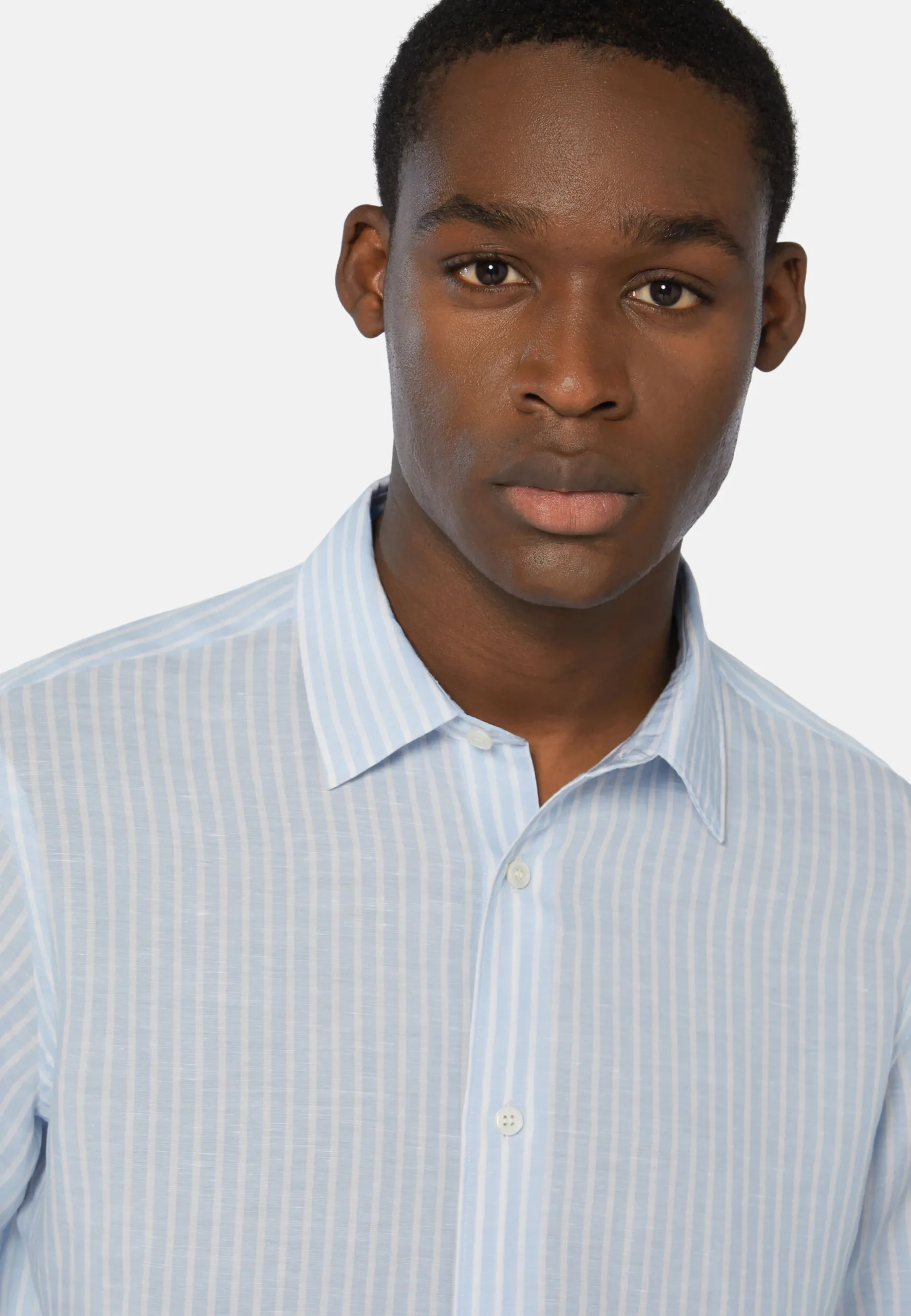 Camicia A Righe Marroni In Tencel Lino Regular Fit
