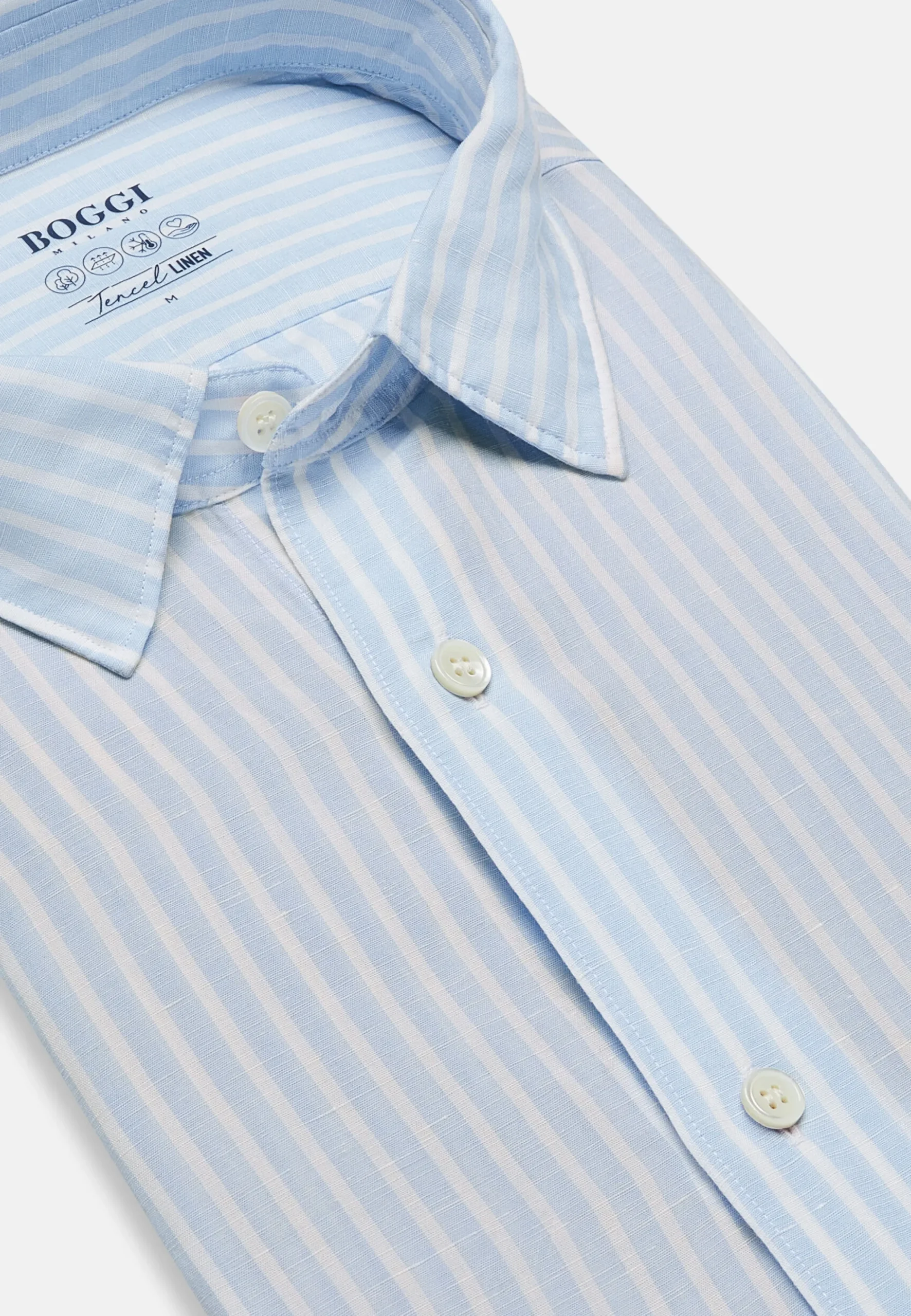 Camicia A Righe Marroni In Tencel Lino Regular Fit