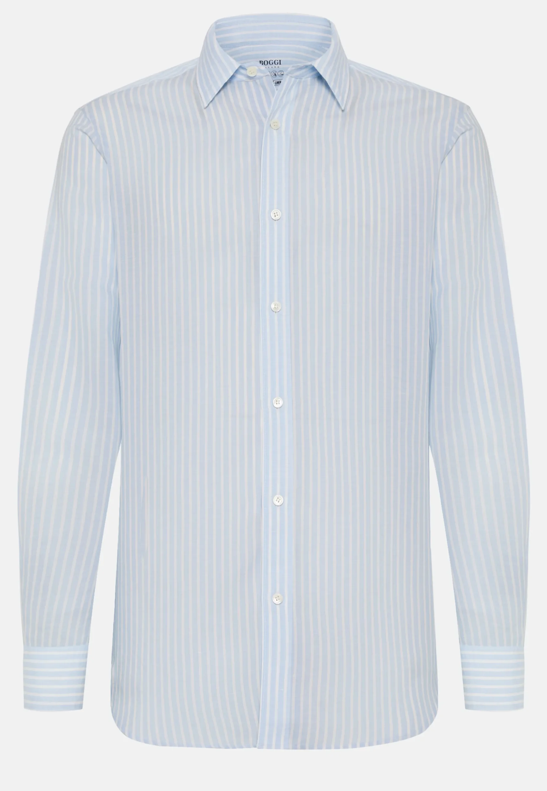 Camicia A Righe Marroni In Tencel Lino Regular Fit
