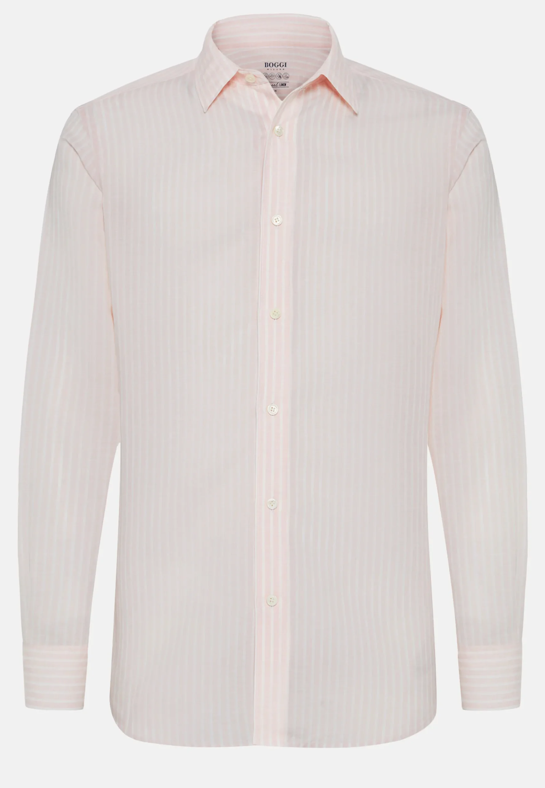 Camicia A Righe Marroni In Tencel Lino Regular Fit