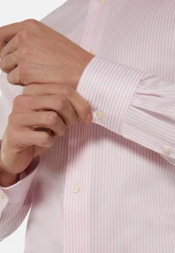 Camicia A Righe Rosa In Twill Di Cotone Slim