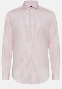 Camicia A Righe Rosa In Twill Di Cotone Slim