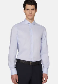 Camicia Azzurra In Cotone Dobby Slim Fit