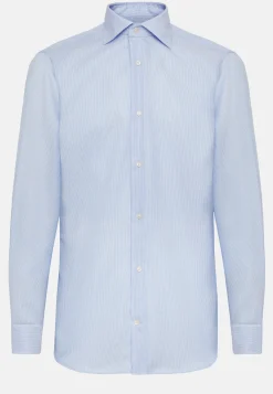 Camicia Azzurra In Cotone Dobby Slim Fit