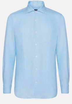 Camicia Azzurra In Lino Regular Fit