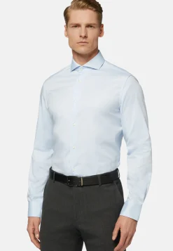 Camicia Azzurra In Pin Point Di Cotone Slim Fit