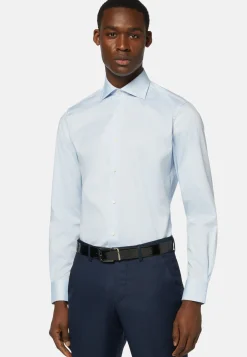 Camicia Azzurra In Pin Point Di Cotone Slim Fit