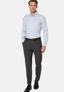 Camicia Azzurra In Pin Point Di Cotone Regular Fit