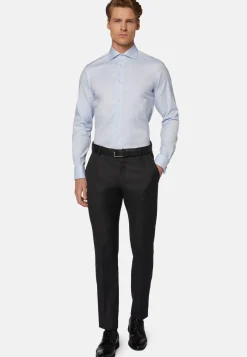 Camicia Azzurra In Pin Point Di Cotone Slim Fit