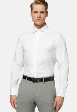 Camicia Azzurra In Pin Point Di Cotone Slim Fit