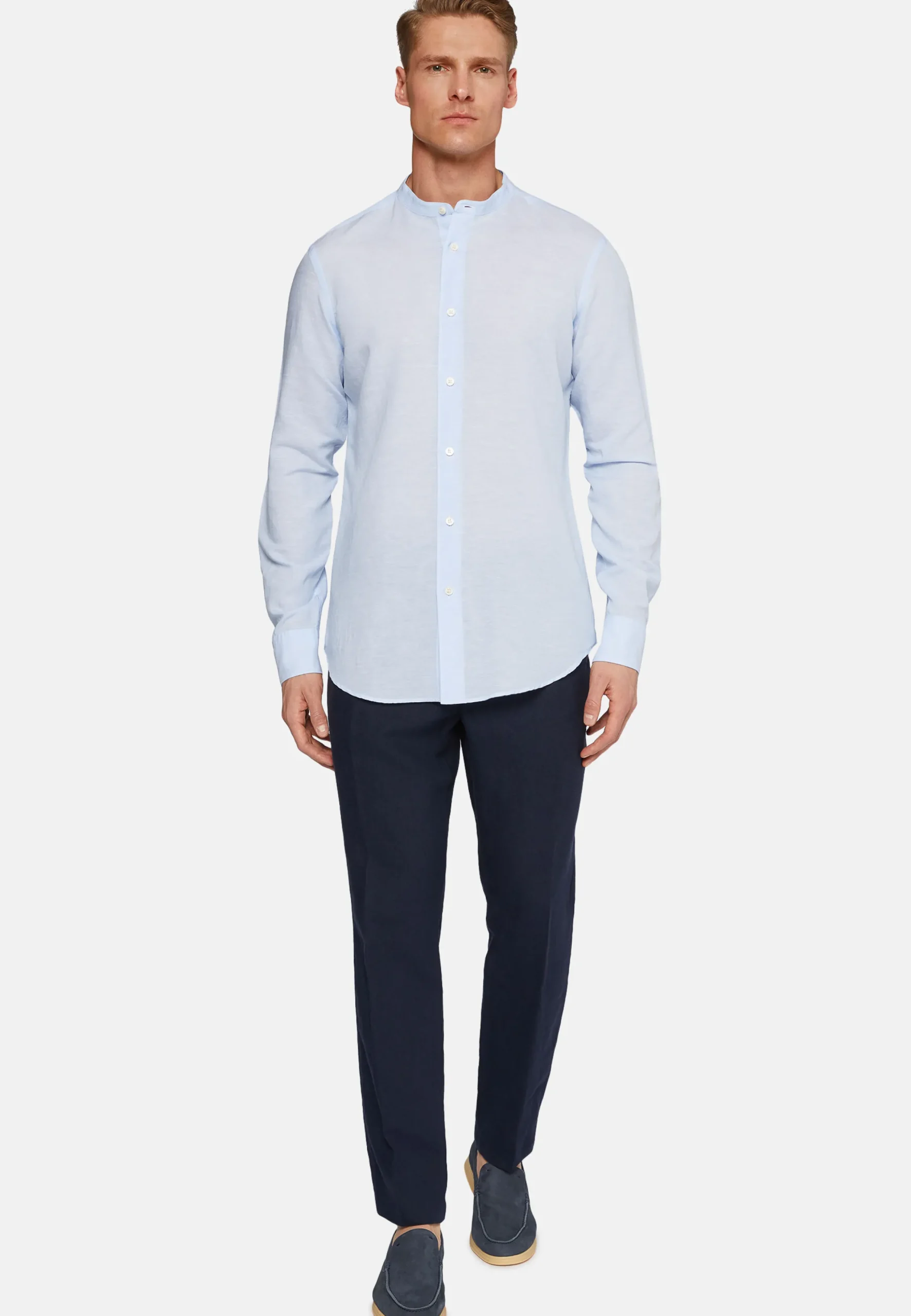 Camicia Azzurra In Tencel Lino Regular Fit