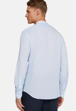 Camicia Azzurra In Tencel Lino Regular Fit