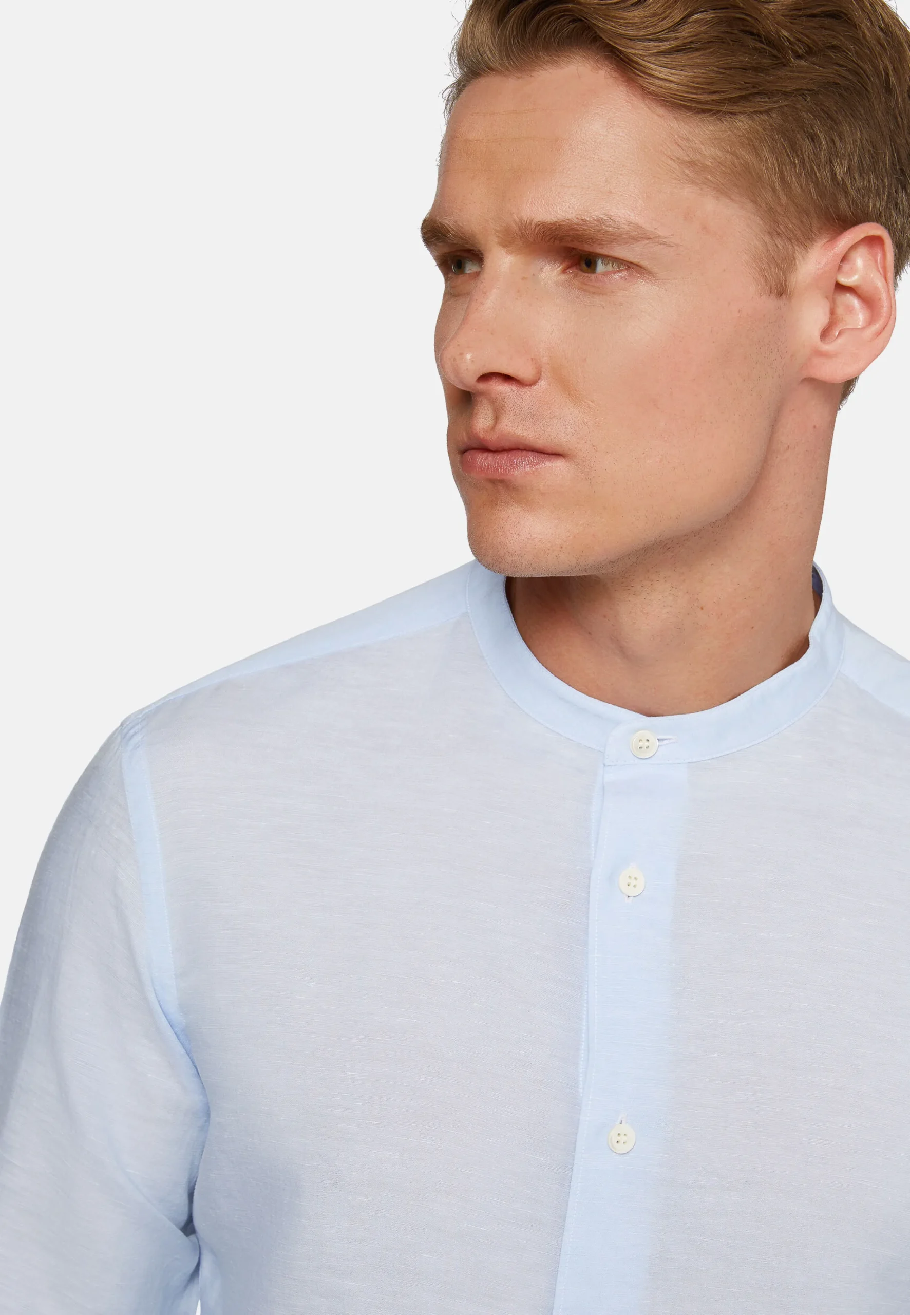 Camicia Azzurra In Tencel Lino Regular Fit