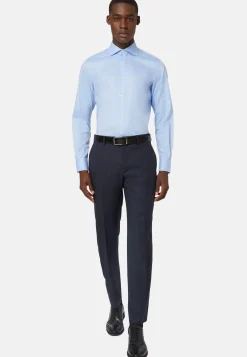 Camicia Azzurra In Twill Di Cotone Slim Fit