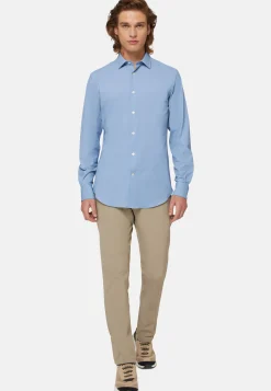 Camicia Blu In Nylon Elasticizzato Slim Fit