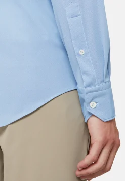 Camicia Blu In Nylon Elasticizzato Slim Fit
