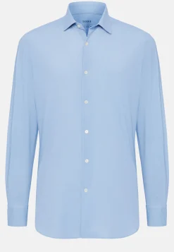 Camicia Blu In Nylon Elasticizzato Slim Fit