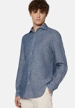 Camicia In Denim Di Cotone E Lino Regular Fit