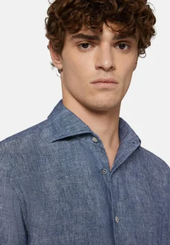 Camicia In Denim Di Cotone E Lino Regular Fit