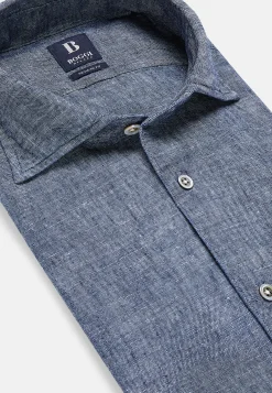 Camicia In Denim Di Cotone E Lino Regular Fit