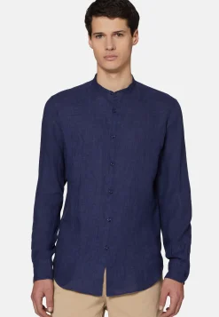 Camicia Navy In Lino Regular Fit