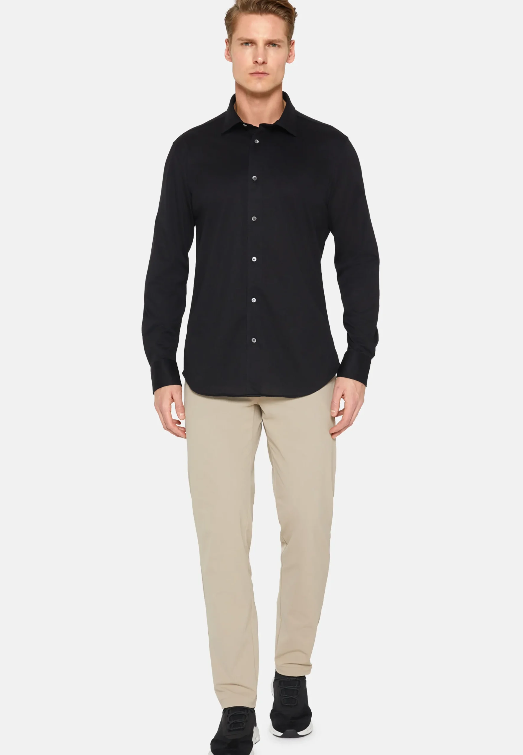 Camicia Nera In Cotone E COOLMAX® Slim Fit