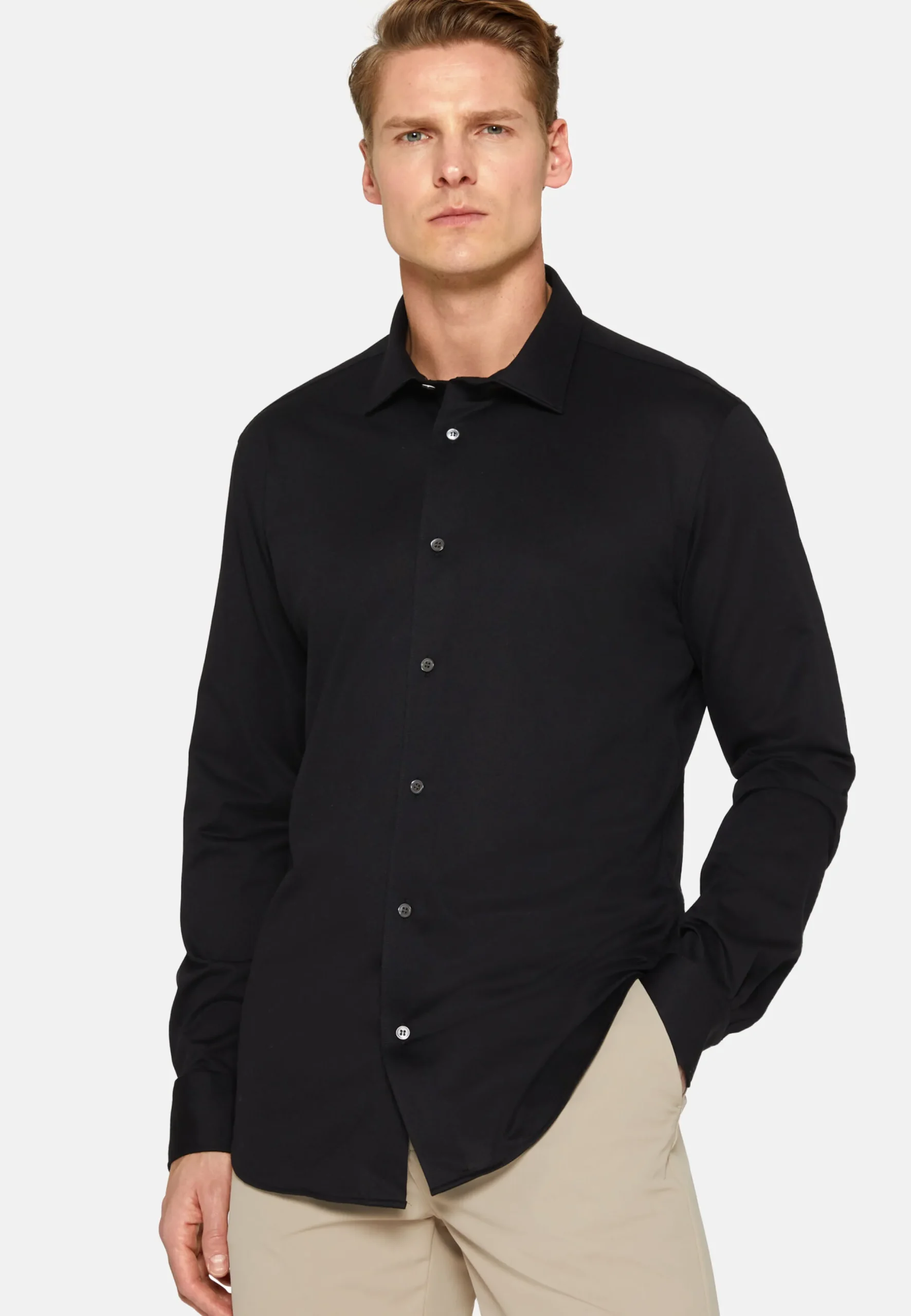 Camicia Nera In Cotone E COOLMAX® Slim Fit