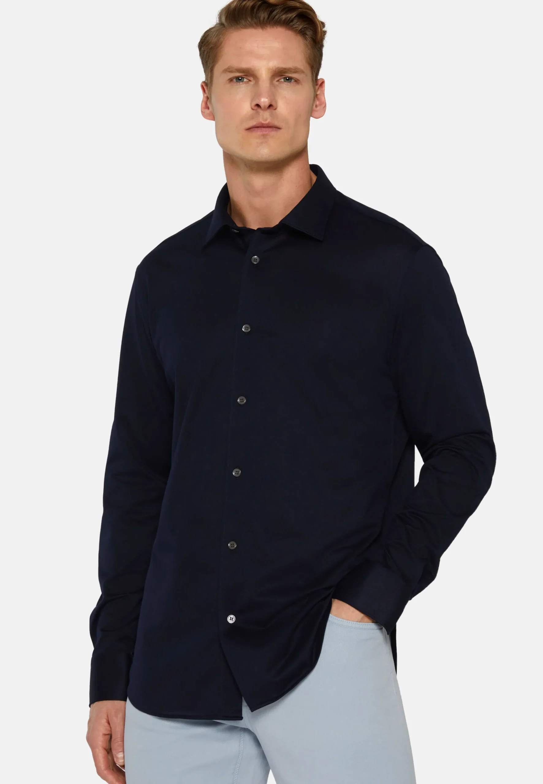 Camicia Nera In Cotone E COOLMAX® Slim Fit
