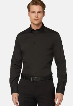 Camicia Nera In Cotone Elasticizzato Slim Fit