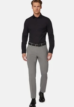Camicia Nera In Cotone Elasticizzato Slim Fit