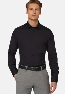 Camicia Nera In Cotone Elasticizzato Slim Fit