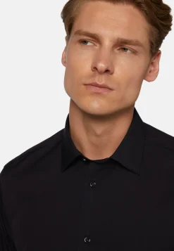 Camicia Nera In Cotone Elasticizzato Slim Fit