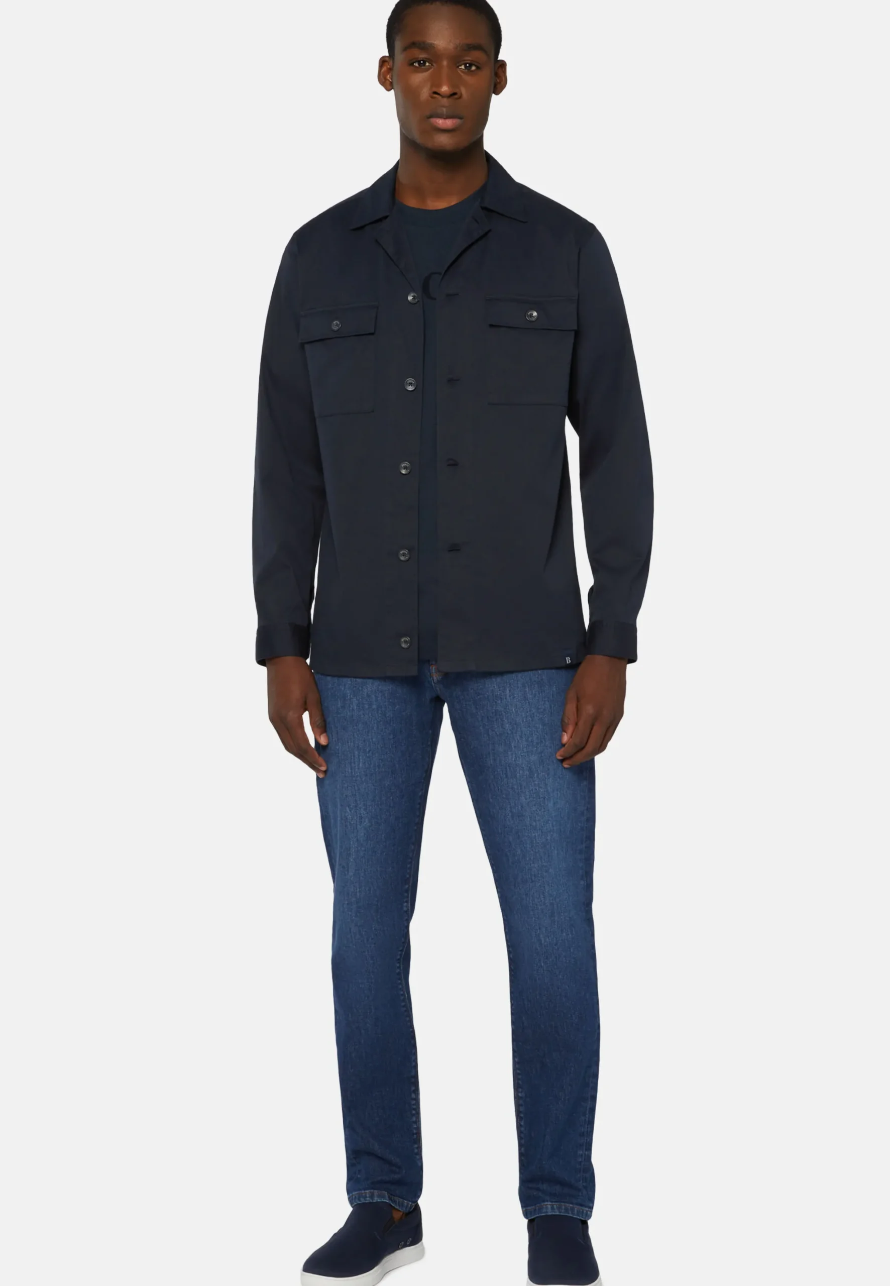 Camicia Over Camp Navy In Cotone Tencel