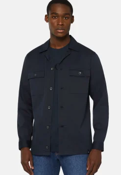 Camicia Over Camp Navy In Cotone Tencel
