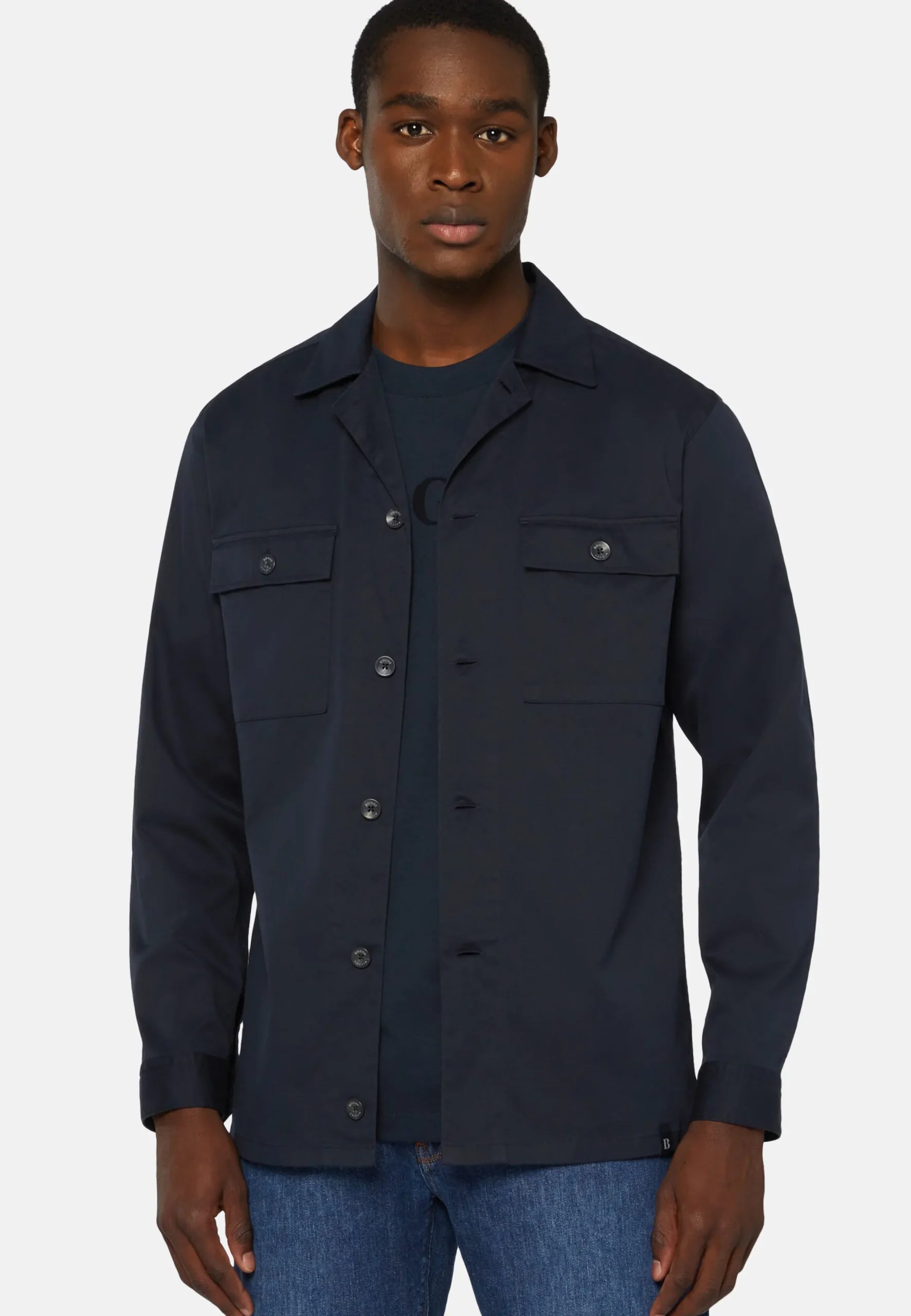 Camicia Over Camp Navy In Cotone Tencel