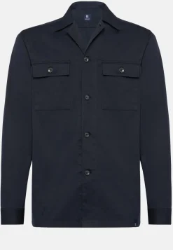 Camicia Over Camp Navy In Cotone Tencel