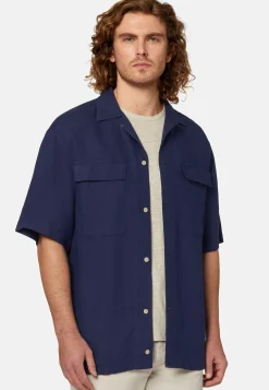 Camicia Over Camp Navy In Lino