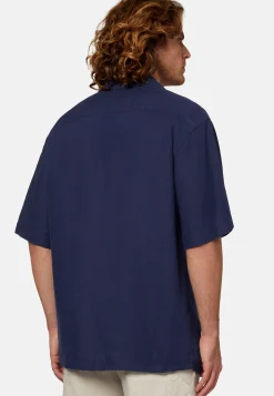 Camicia Over Camp Navy In Lino