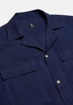 Camicia Over Camp Navy In Lino