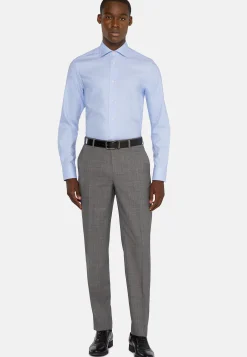 Camicia Pied De Poule Azzurra In Cotone Slim Fit