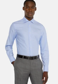 Camicia Pied De Poule Azzurra In Cotone Slim Fit