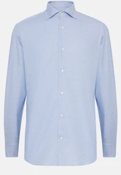 Camicia Pied De Poule Azzurra In Cotone Slim Fit