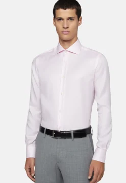 Camicia Rosa In Cotone Dobby Slim Fit