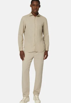 Camicia Tortora In Lino Regular Fit
