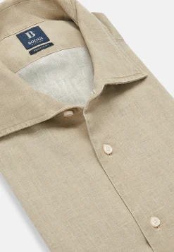 Camicia Tortora In Lino Regular Fit