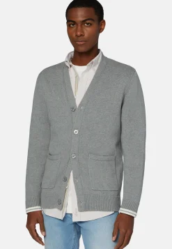 Cardigan Di Maglia Grigio In Cotone Organico