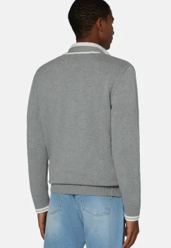 Cardigan Di Maglia Grigio In Cotone Organico